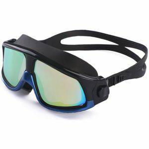 Kleurrijke grote Frame galvaniseren anti mist siliconen zwemmen Goggles voor volwassenen (blauw + zwart) Sportbrillen