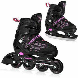 Schaatsen NILS 2 in 1 inline skates / schaatsen Extreme NH11912A zwart/roze ABEC9 maat 39 42 verstelbaar