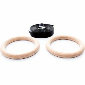 Fitnessartikelen MusclePower Muscle Power Houten Crossfit Ringen Set Inclusief Straps